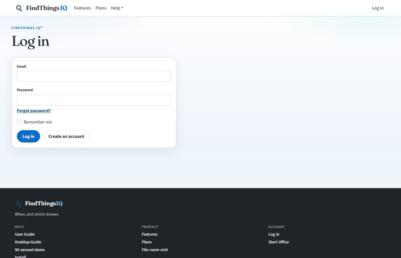 Log in form with email and password.
