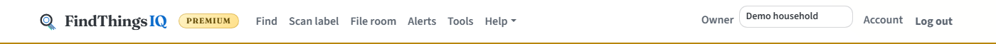Desktop header with Find, Scan label, Asset room, Alerts, Tools, and Reports, and Settings and Help at the right.